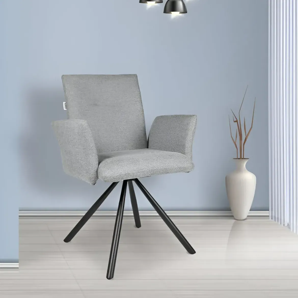 Set 2 Sedie Girevoli in Tessuto Grigio con Gambe in Metallo Nero