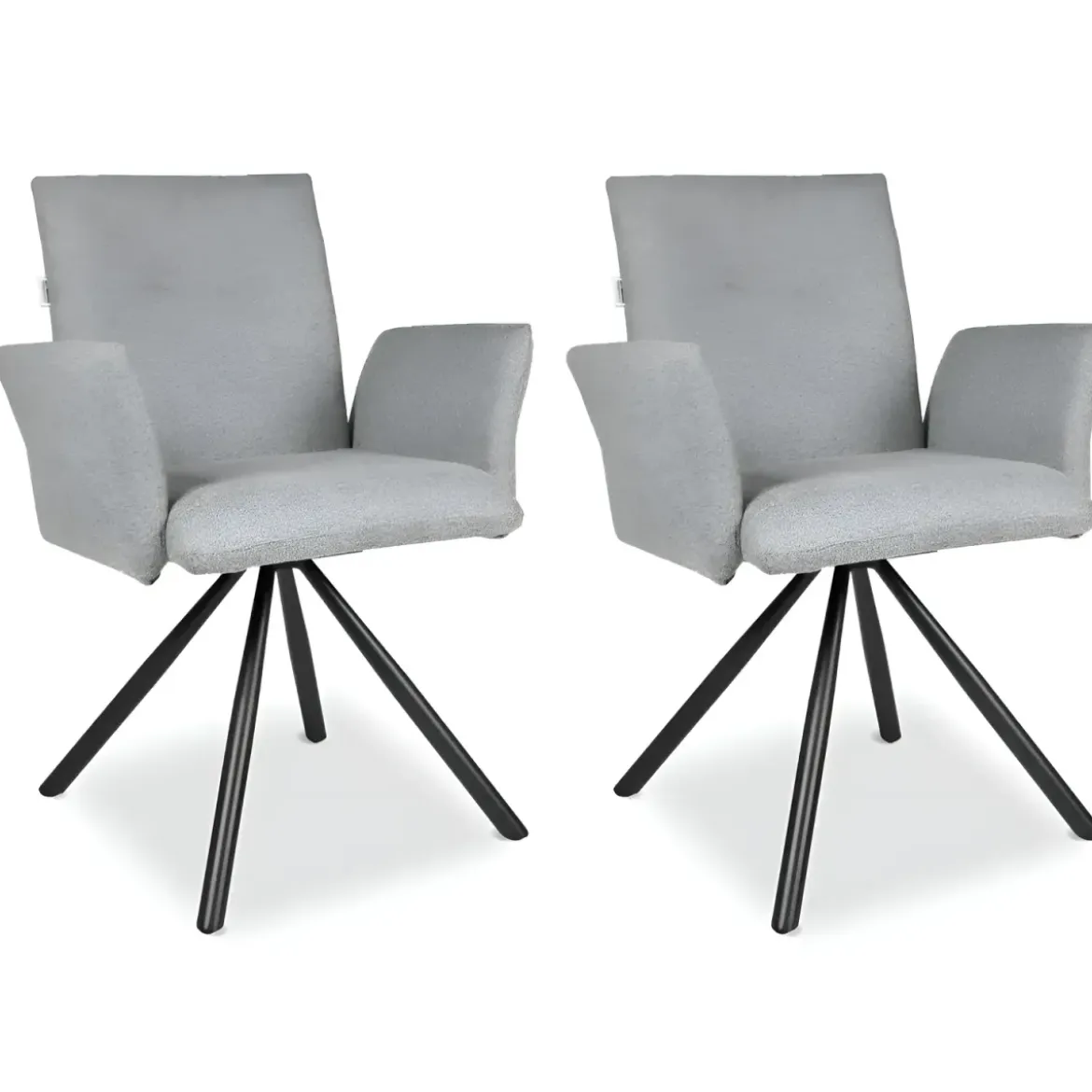 Set 2 Sedie Girevoli in Tessuto Grigio con Gambe in Metallo Nero