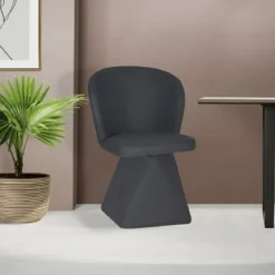 Set 2 Sedie Girevoli in Tessuto Grigio Scuro con Base Piramidale