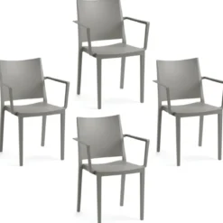 Set 4 Sedie Grigio Poltrone da Giardino in Polipropilene Grigia