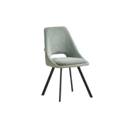 Set 2 Sedie Imbottite da Interno in Tessuto Verde Gambe in Metallo Nero