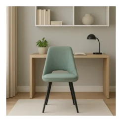 Set 2 Sedie Imbottite da Interno in Tessuto Verde Gambe in Metallo Nero