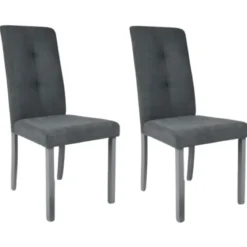 Set 2 Sedie Imbottite in Legno Grigio con Seduta in Tessuto Grigio
