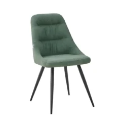 Set 2 Sedie Imbottite in Tessuto Verde Gambe in Metallo Nero