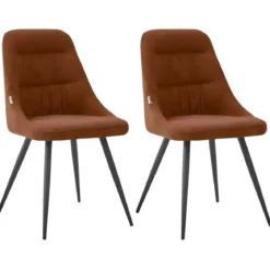 Set 2 Sedie Imbottite in Tessuto Ruggine Gambe in Metallo Nero