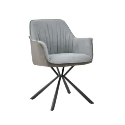 Set 2 Sedie Imbottite in Tessuto Grigio Retro in Ecopelle Gambe Nere