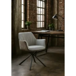 Set 2 Sedie Imbottite in Tessuto Grigio Retro in Ecopelle Gambe Nere