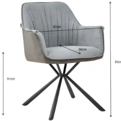 Set 2 Sedie Imbottite in Tessuto Grigio Retro in Ecopelle Gambe Nere