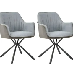 Set 2 Sedie Imbottite in Tessuto Grigio Retro in Ecopelle Gambe Nere