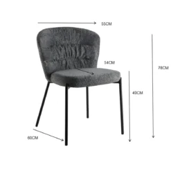 Set 4 Sedie Imbottite in Tessuto Teddy Azzurro Polvere con Gambe Nere