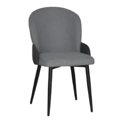 Set 2 Sedie Imbottite Tessuto Grigio e Antracite Gambe Metallo Nero