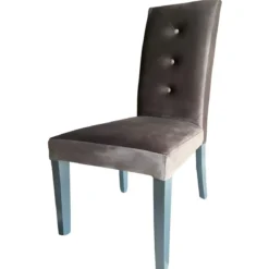 Set 2 Sedie Imbottite Velluto Grigio 3 Bottoni da Interno 47x46x101 cm
