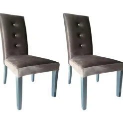 Set 2 Sedie Imbottite Velluto Grigio 3 Bottoni da Interno 47x46x101 cm