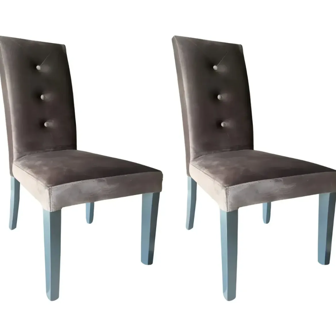 Set 2 Sedie Imbottite Velluto Grigio 3 Bottoni da Interno 47x46x101 cm