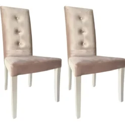 Set 2 Sedie Imbottite Velluto Tortora 3 Bottoni da Interno 47x46x101 cm