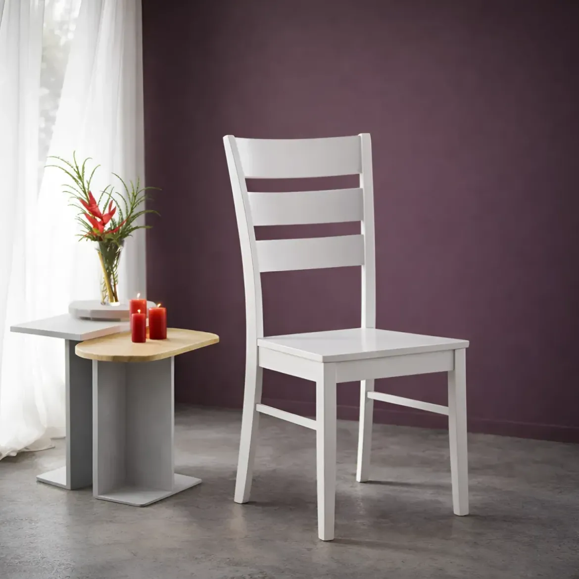 Set 2 Sedie in Legno Bianco da Interno con Schienale Alto