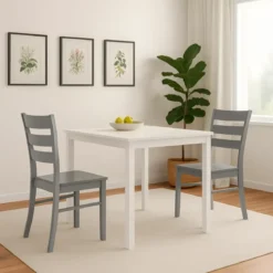 Set 2 Sedie in Legno Grigio da Interno con Schienale Alto