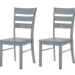 Set 2 Sedie in Legno Grigio da Interno con Schienale Alto