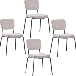 Set 4 Sedie in Tessuto Beige 44x55x83 cm Struttura Metallo Nero