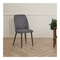 Set 4 Sedie in Tessuto Grigio Eleganti da Pranzo Imbottite Gambe Nere