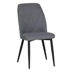 Set 4 Sedie in Tessuto Grigio Eleganti da Pranzo Imbottite Gambe Nere