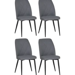 Set 4 Sedie in Tessuto Grigio Eleganti da Pranzo Imbottite Gambe Nere