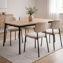 Set 4 Sedie in Vellutino Beige 44x49x78 cm Struttura in Metallo Nero