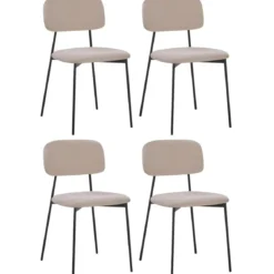 Set 4 Sedie in Vellutino Beige 44x49x78 cm Struttura in Metallo Nero