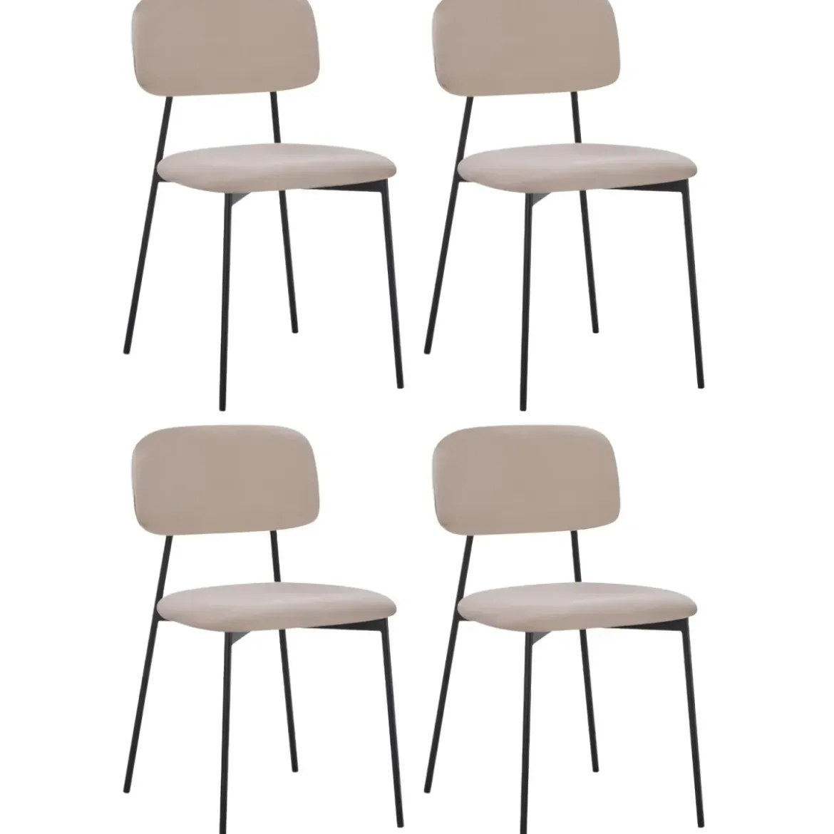 Set 4 Sedie in Vellutino Beige 44x49x78 cm Struttura in Metallo Nero