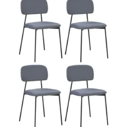 Set 4 Sedie in Vellutino Grigio 44x49x78 cm Struttura in Metallo Nero