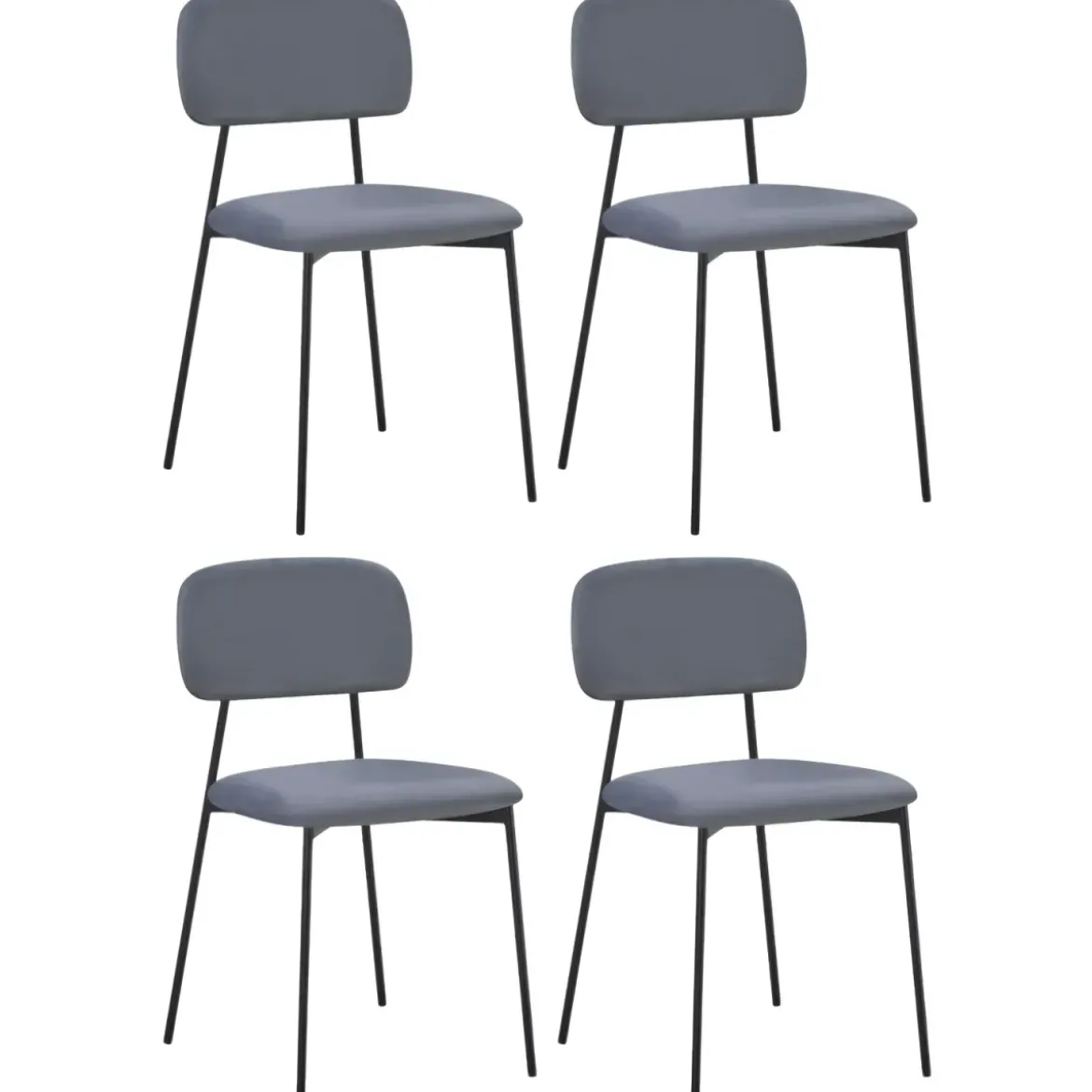 Set 4 Sedie in Vellutino Grigio 44x49x78 cm Struttura in Metallo Nero