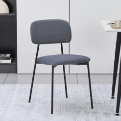Set 4 Sedie in Vellutino Grigio 44x49x78 cm Struttura in Metallo Nero