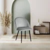 Set 4 Sedie in Velluto Grigio 47x57x78 cm Gambe in Metallo Nero