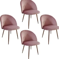 Set 4 Sedie in Velluto Rosa 47x57x78 cm Gambe in Metallo Oro