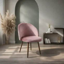 Set 4 Sedie in Velluto Rosa 47x57x78 cm Gambe in Metallo Oro