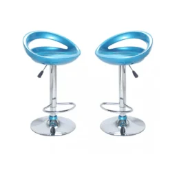 Set 2 Sgabelli Alti Girevoli Regolabili in ABS Blu da Cucina