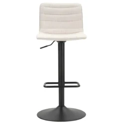 Set 2 Sgabelli Bar Regolabili Metallo Nero Tessuto Beige Poggiapiedi