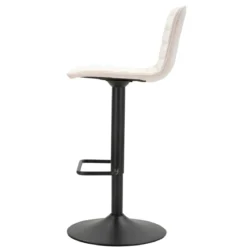 Set 2 Sgabelli Bar Regolabili Metallo Nero Tessuto Beige Poggiapiedi