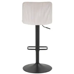 Set 2 Sgabelli Bar Regolabili Metallo Nero Tessuto Beige Poggiapiedi