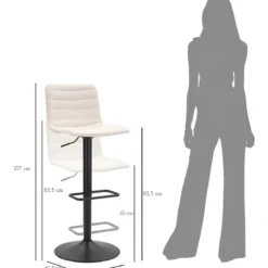 Set 2 Sgabelli Bar Regolabili Metallo Nero Tessuto Beige Poggiapiedi