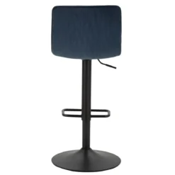 Set 2 Sgabelli Bar Regolabili Metallo Nero Tessuto Blu Poggiapiedi