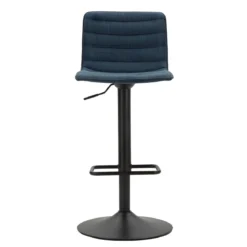 Set 2 Sgabelli Bar Regolabili Metallo Nero Tessuto Blu Poggiapiedi