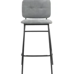 Set 2 Sgabelli con Schienale Velluto Grigio Sedie da Bar Gambe Metallo