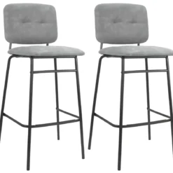 Set 2 Sgabelli con Schienale Velluto Grigio Sedie da Bar Gambe Metallo