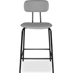Set 2 Sgabelli Cucina Penisola Ecopelle Grigio Effetto Cuoio Schienale