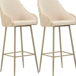 Set 2 Sgabelli da Bar Crema con Seduta Schienale Imbottito Morbido