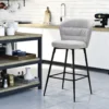 Set 2 Sgabelli da Bar Imbottiti Tessuto Grigio Struttura Metallo Nero