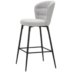 Set 2 Sgabelli da Bar Imbottiti Tessuto Grigio Struttura Metallo Nero