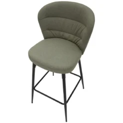 Set 2 Sgabelli da Bar Imbottiti Tessuto Verde Struttura Metallo Nero