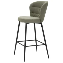 Set 2 Sgabelli da Bar Imbottiti Tessuto Verde Struttura Metallo Nero